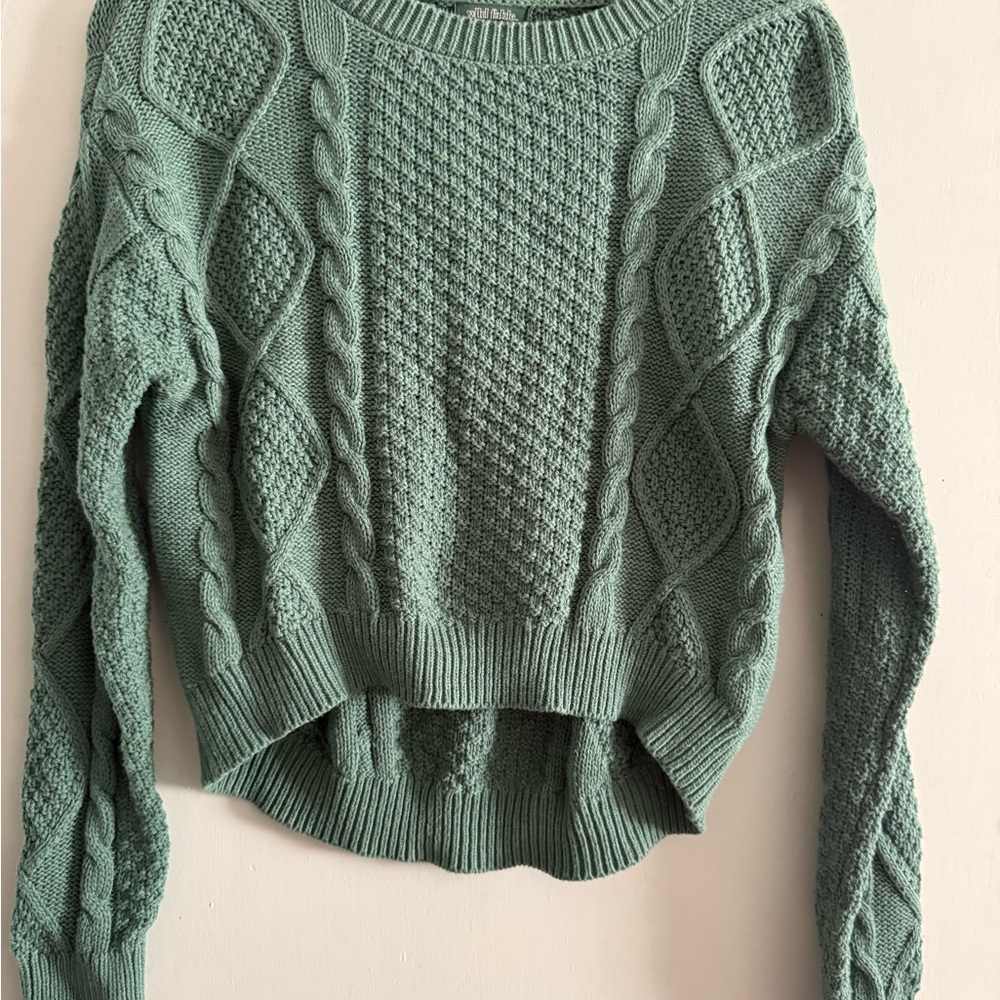 Wild Fable Green Crew Neck Sweater with Cable Knit